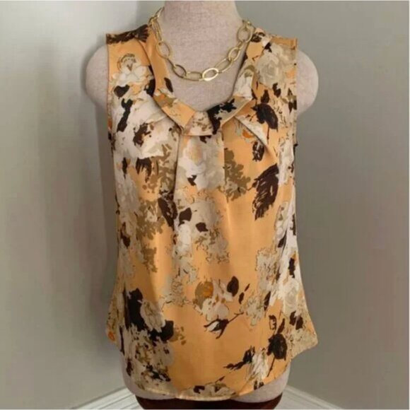 Talbots Sleeveless Floral Pleated Scooped Neckline Blouse Small Petite - Picture 2 of 11